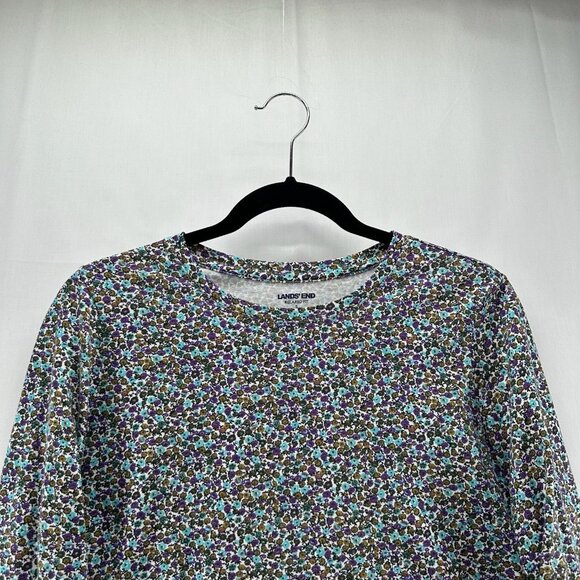 Lands End Top Women S Relaxed Fit Supima Crew Neck Long Sleeve Floral Multicolor - Picture 3 of 11